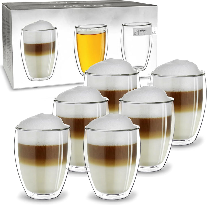 Creano doppelwandige Gläser 250ml - Glas Becher doppelwandig - Thermoglas - Doppelwandgläser im 6er
