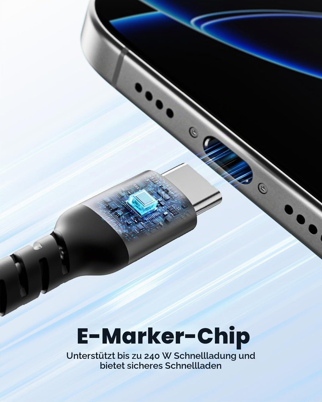 sharge 240W USB-C-Schnellladekabel, 1,5m Geflochtenes USB-C PD3.1, Extrem Langlebig für MacBook Pro,
