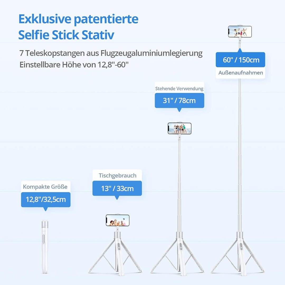 ATUMTEK 150CM Selfie Stick, TikTok Selfie-Stick mit Hochbelastbarem Aluminium und Rutschfesten Handy