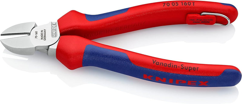 Knipex Seitenschneider verchromt, mit Mehrkomponenten-Hüllen, mit Befestigungsöse zum Anbringen eine