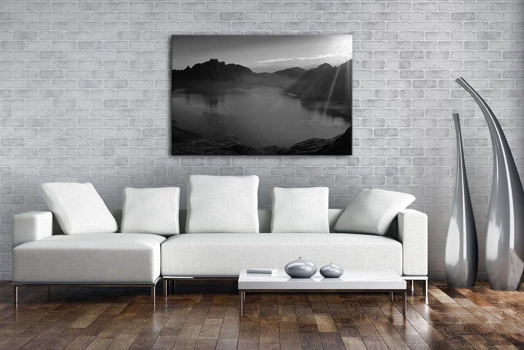 deyoli Berglandschaft mit schönem Sonnenuntergang Effekt: Schwarz/Weiss im Format: 100x70 als Leinwa