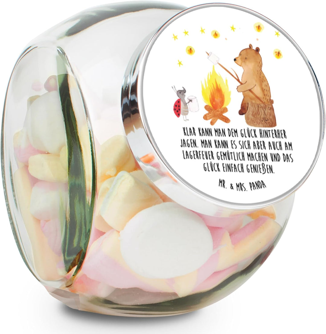 Mr. & Mrs. Panda Vorratsdose Glas Bär & Marienkäfer Lagerfeuer L 870ml - Geschenk, Kaffeedose, Teddy