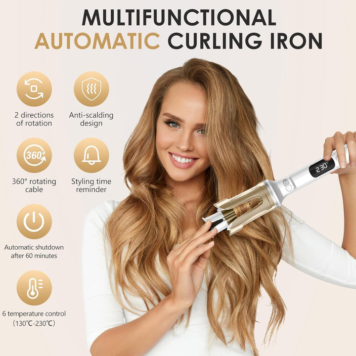 Lockenstab Automatisch Professioneller, Curling Iron, Rotierender Anti-Verbrühungs-Keramik-Lockensta