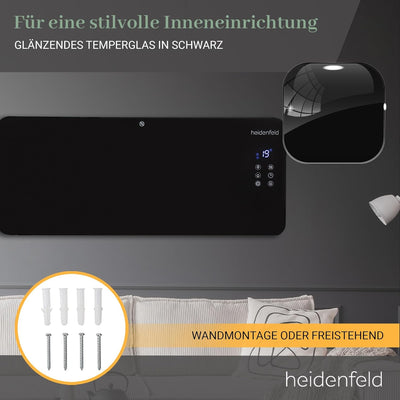 Heidenfeld Konvektor Heizung GK200 | 𝟯 𝐉𝐀𝐇𝐑𝐄 𝐆𝐀𝐑𝐀𝐍𝐓𝐈𝐄 - Glaskonvektor mit WLAN - 2000 Watt - Heizlüf