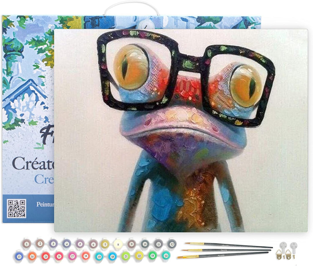 Figured'Art Malen Nach Zahlen Erwachsene Mit Rahmen Frosch und Brillen - Paint by Numbers Basteln DI