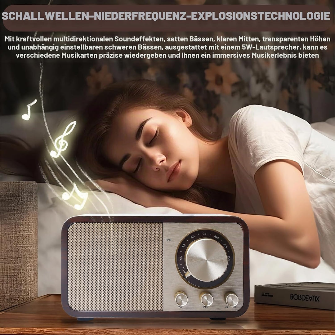 Retro Radio mit Bluetooth, Nostalgie Radio mit 1500mAh Akku wiederaufladbar, USB/TF-Karte/AUX, 5W La