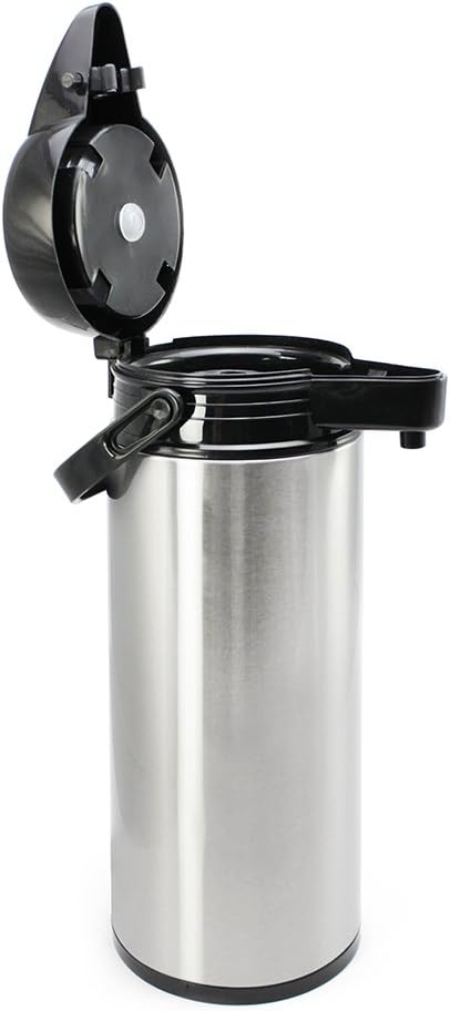 com-four® 1,9L Isolier-Pumpkanne - 1,9 Liter Airpot aus Edelstahl mit Glaseinsatz - Thermoskanne mit