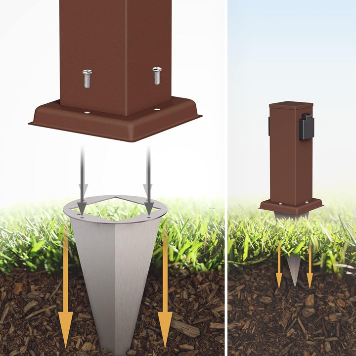 ledscom.de Garten-Steckdosen-Säule Polly mit Erdspiess und 2m Kabel für aussen, IP44, 2-Fach, braun,
