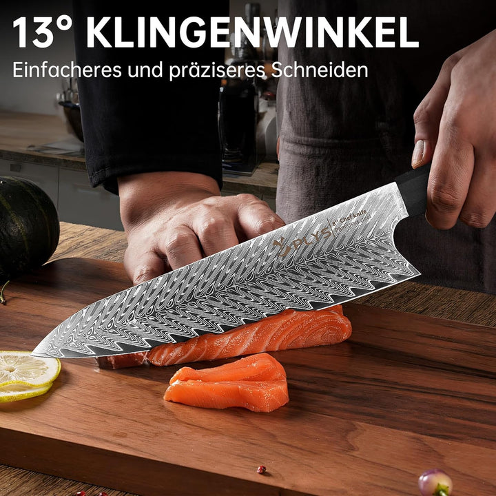 Plys Damastmesser Japanisches Kochmesser: 20cm Kingle, Scharfer Vg10 Stahlkern, 67 Lagen Damaststahl