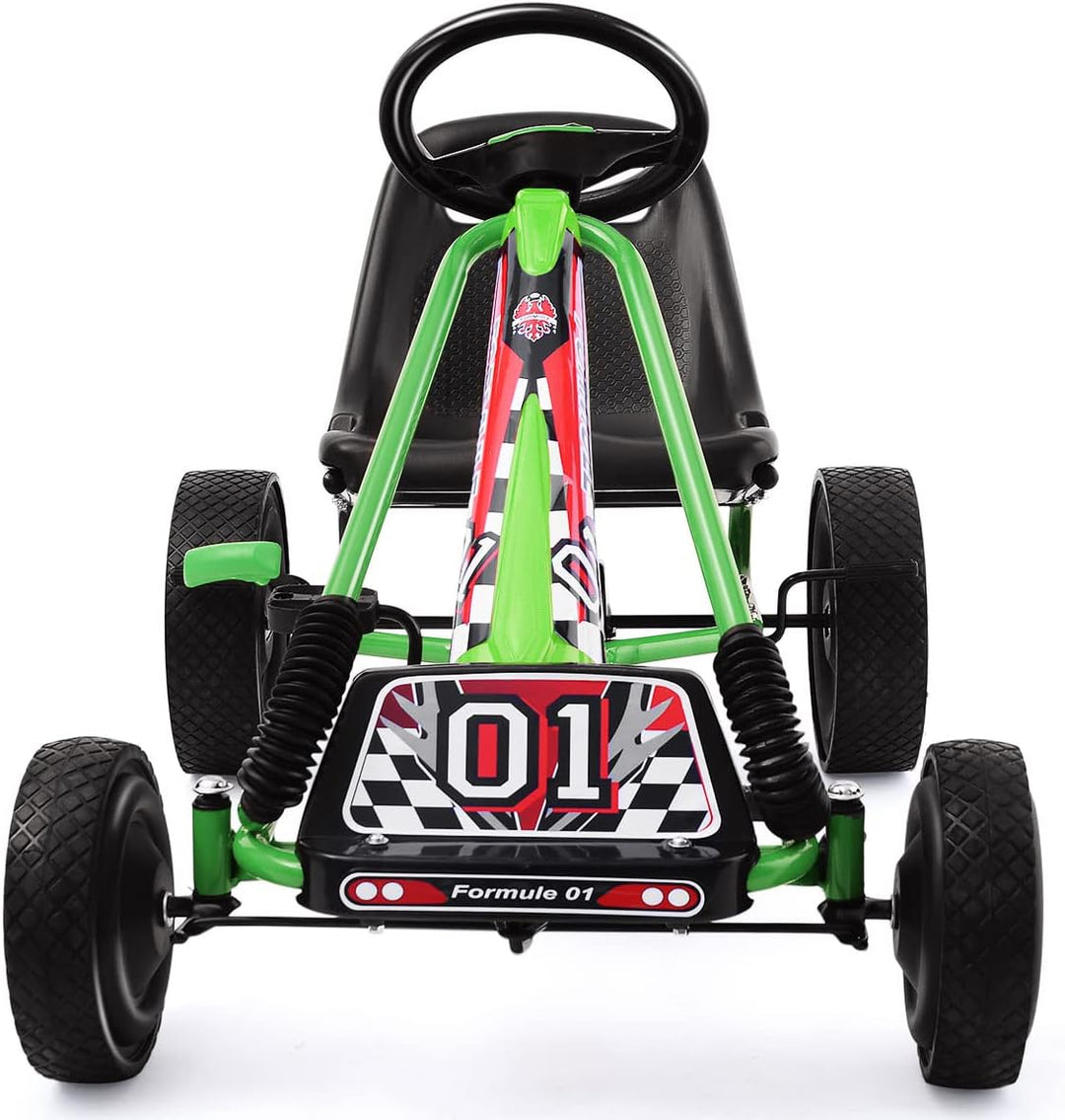 GOPLUS Gokart ab 3-8 Jahre, Kinderfahrzeug mit Verstellbarem Sitz, Tretauto aus Gummireifen, Flexibl