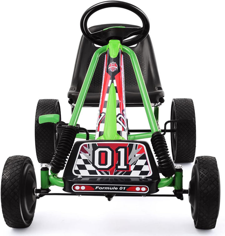 GOPLUS Gokart ab 3-8 Jahre, Kinderfahrzeug mit Verstellbarem Sitz, Tretauto aus Gummireifen, Flexibl