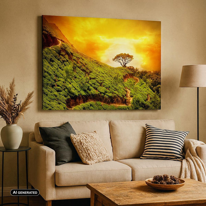 Bilder auf Leinwand Berg Baum Pfad Hügel Leinwandbild mit Rahmen 70x50cm Wandbilder Dekoration Wohnz