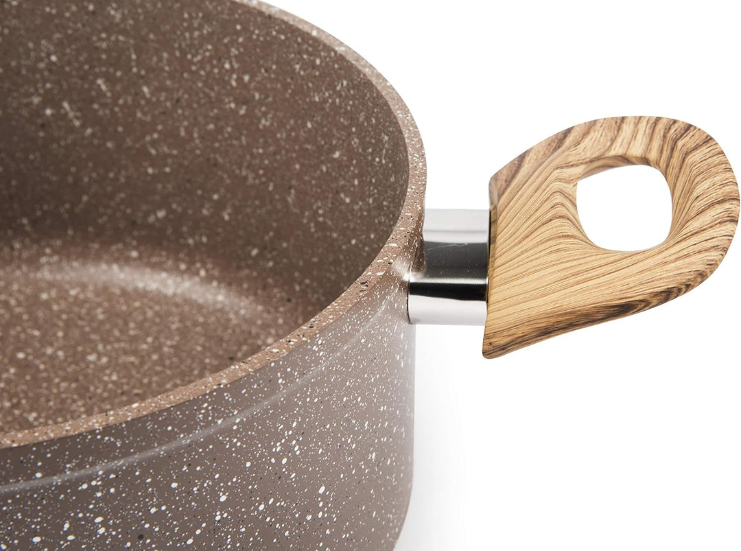 Excelsa Wood & Stone Pfannenset mit 2 Kochtöpfen, Aluminium geschmiedet mit Antihaftbeschichtung