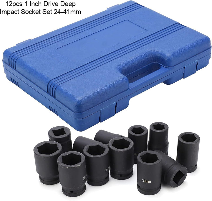 1'' Schlagschrauber Nüsse Set, 12-teilig Steckschlüsselsatz Impact Socket Set 24/26/27/29/30/32/33/3