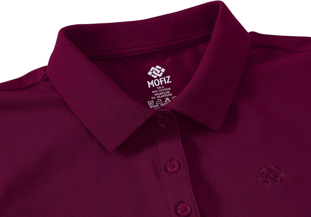 Damen Poloshirt Baumwolle Golf Wintershirt Langarm Oberteile Sports Training Polo mit Kragen Weinrot