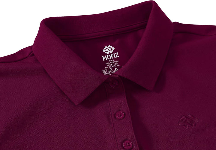 Damen Poloshirt Baumwolle Golf Wintershirt Langarm Oberteile Sports Training Polo mit Kragen Weinrot