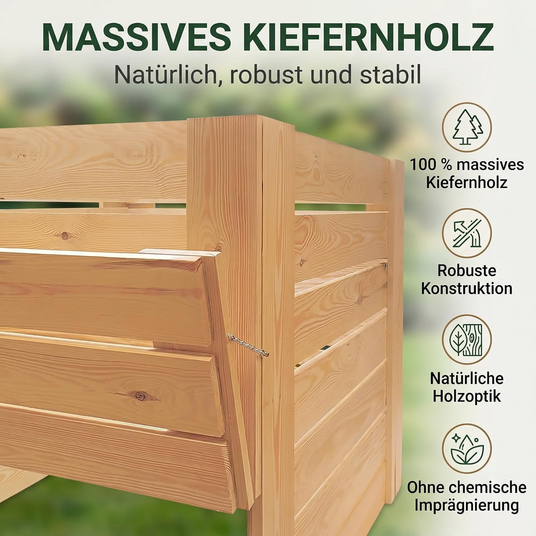 VELORA H&amp;L Gartenkomposter 512 L - Komposter aus Naturholz mit Entnahmeklappe unten, Kompostbehälter