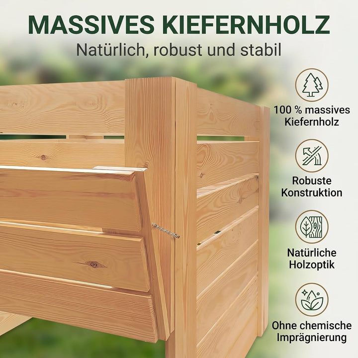 VELORA H&amp;L Gartenkomposter 512 L - Komposter aus Naturholz mit Entnahmeklappe unten, Kompostbehälter
