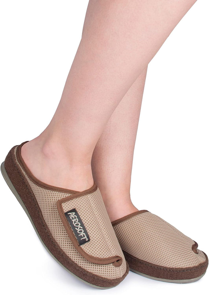 Aerosoft Klett-Pantolette 6032-4P Damen Herren Hausschuh Weite G-H rutschhemmend 36 EU Taupe, 36 EU