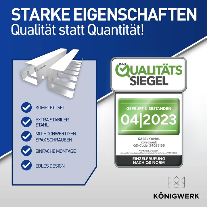 Königwerk Kabelkanal Schreibtisch fürs Kabel Management - Inkl. Zubehör - Tisch Kabelführung Kabelma