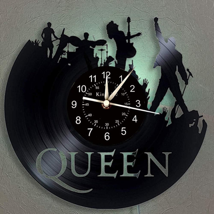 The Queen Rock Music Band Vinyl Wanduhr, LED 7 Farben Nachtlampe Retro Wanduhr, Wohnzimmer, Küche, e