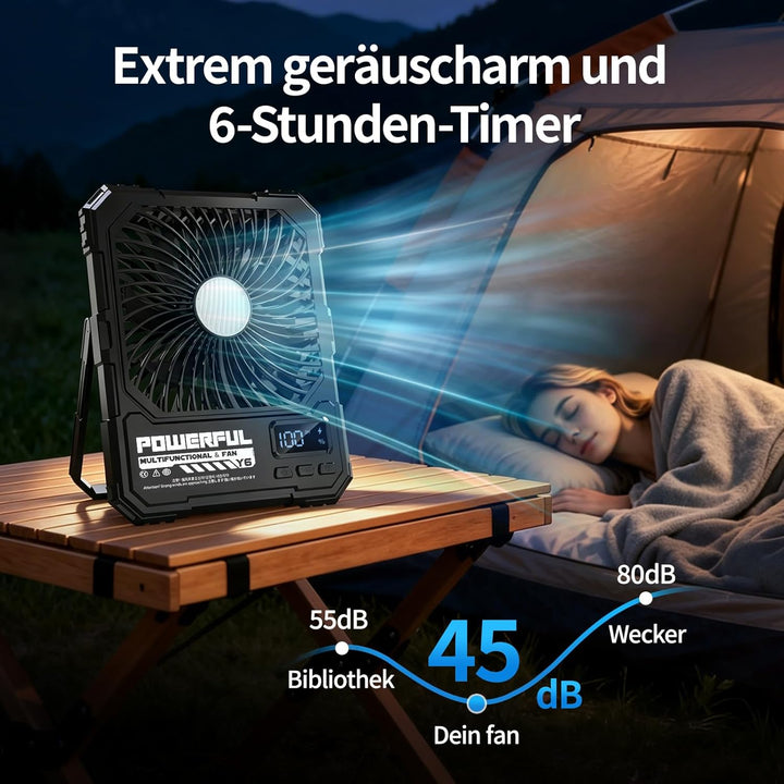 yAyusi 20000mAh Akku Camping Ventilator mit Lampe,Tragbarer Reise Ventilator mit Fernbedienung Timer