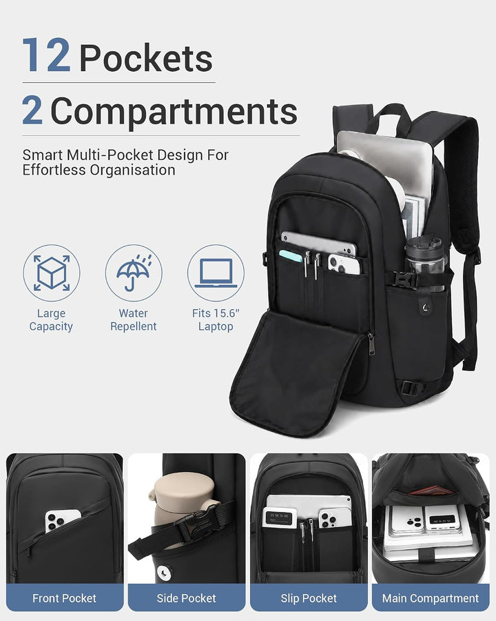 KONO Rucksack Herren, Laptop Rucksack 15,6 Zoll Schulrucksack Teenager Arbeit Laptoptasche mit USB L