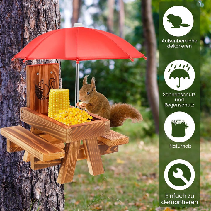 Eichhörnchen Futterhaus Wetterfest mit Regenschirm,Eichhörnchenfutterhaus für draussen Lustiger Pick