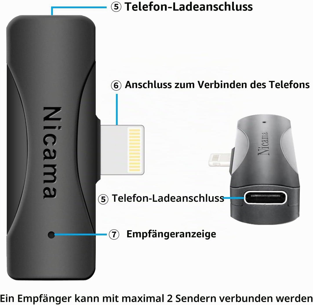 Nicama AS12 Kabelloses Lavalier Mikrofon,Kondensator Ansteck Revers Mikrofon für iPhone 6 7 8 9 10 1