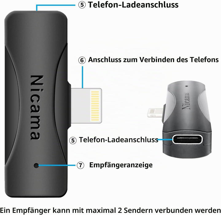 Nicama AS12 Kabelloses Lavalier Mikrofon,Kondensator Ansteck Revers Mikrofon für iPhone 6 7 8 9 10 1
