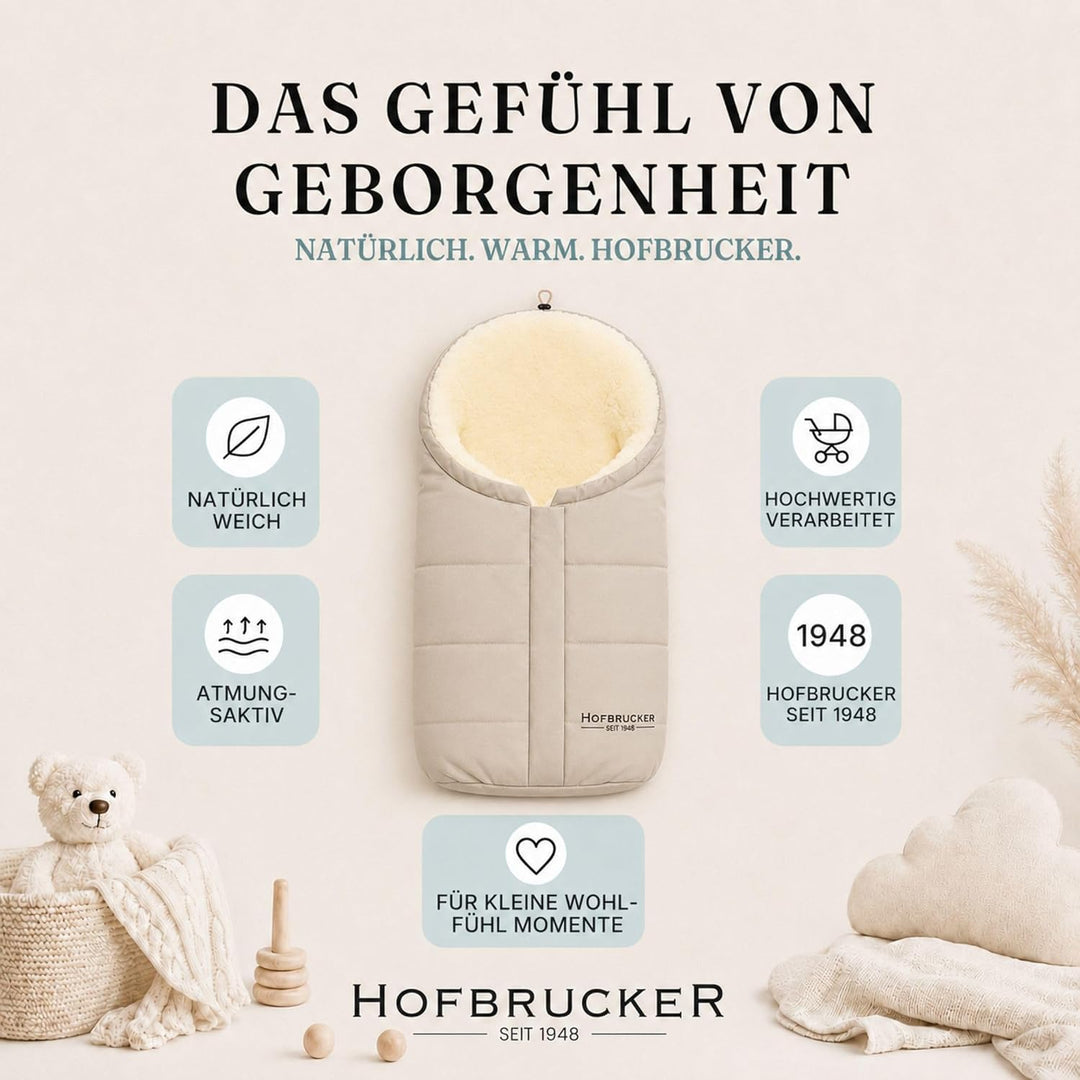 Hofbrucker Lammfell-Fusssack Eskimo für Babyschale, Kinderwagen, Buggy/Universeller Winterfusssack/F