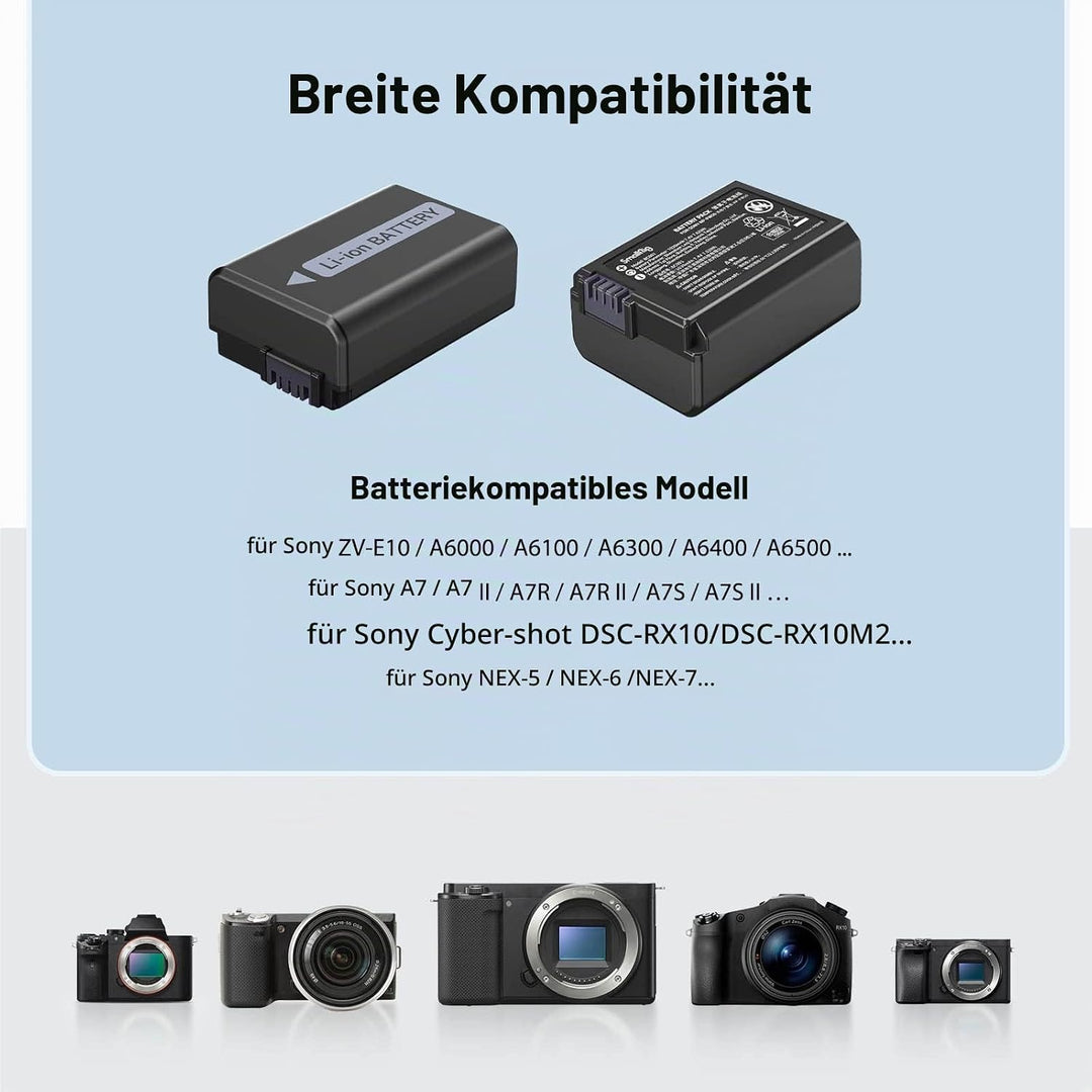 SMALLRIG NP-FW50 Ersatzbatterien (2 Stück) &amp; LCD Display Ladegerät Set, Wiederaufladbarer Akku für S