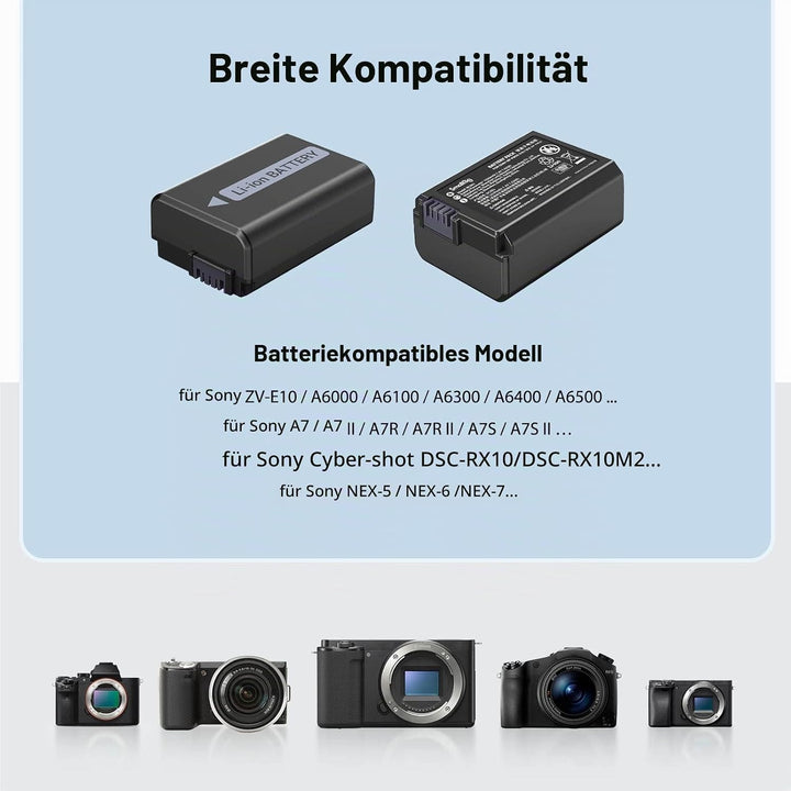 SMALLRIG NP-FW50 Ersatzbatterien (2 Stück) &amp; LCD Display Ladegerät Set, Wiederaufladbarer Akku für S