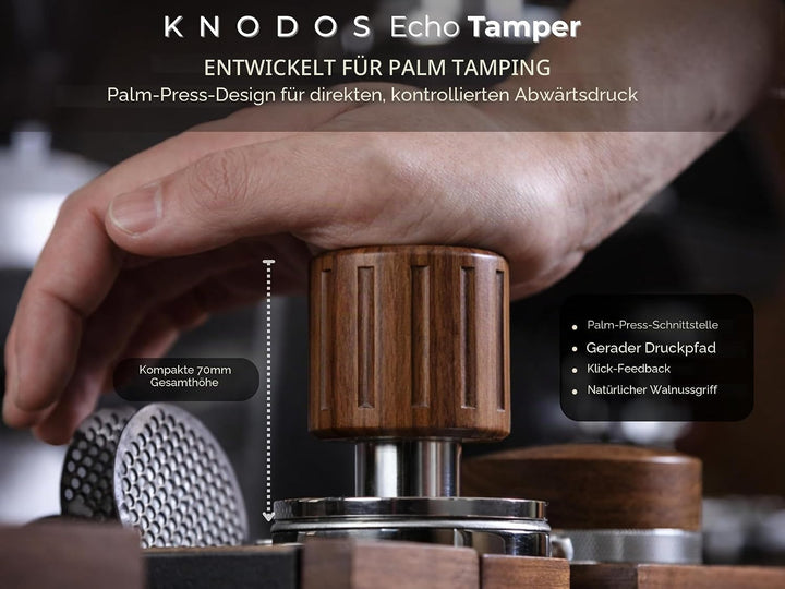 Echo Espresso Tamper 58mm Walnuss – Kalibriert, Druckregulierend & Self Leveling, Klick-Feedback, 30