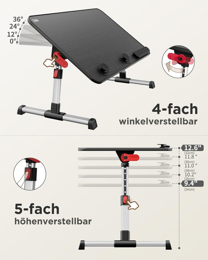 SAIJI Laptoptisch, Betttisch, Laptopständer,- Verstärkte Stabilität, verlängerte Beine - Einstellbar