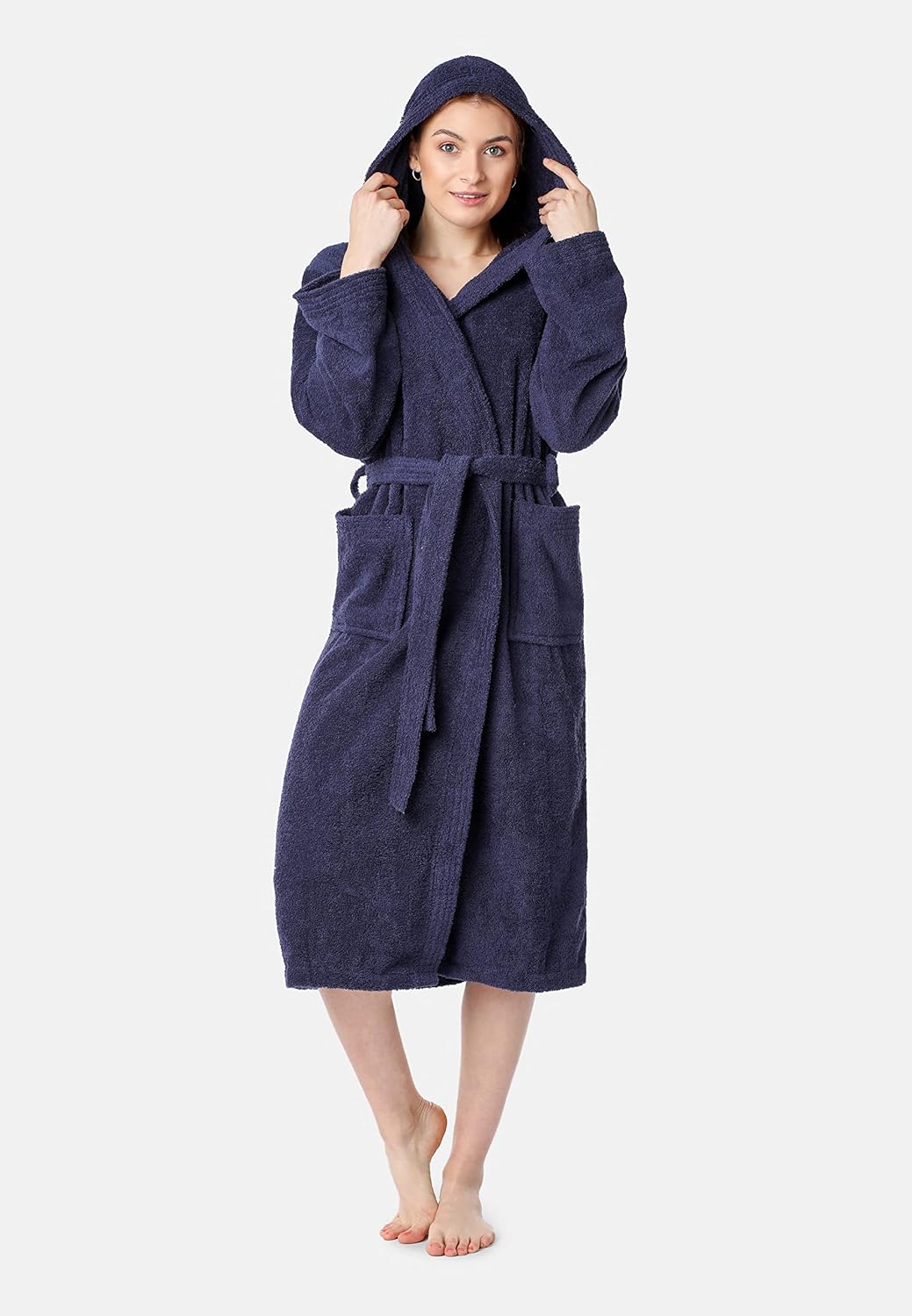 Ladeheid Damen Frottee Bademantel aus 100% Bio-Baumwolle LA40-225, Dunkelblau (D12)