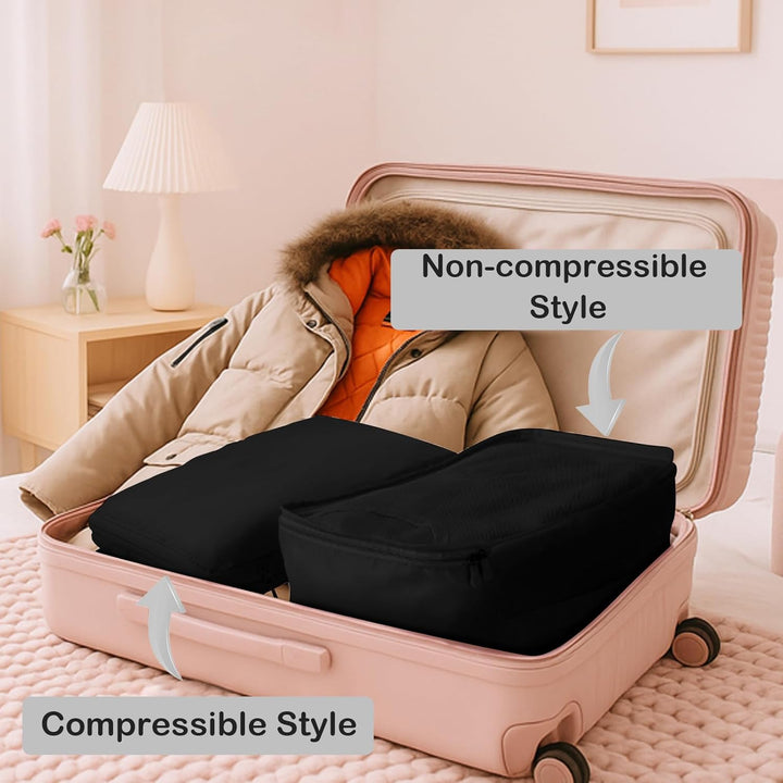 Grosse Koffer Organizer 40×20×25, 2 Stück Packwürfel Kompression & 4 Stück Mesh Packing Cubes, Koffe