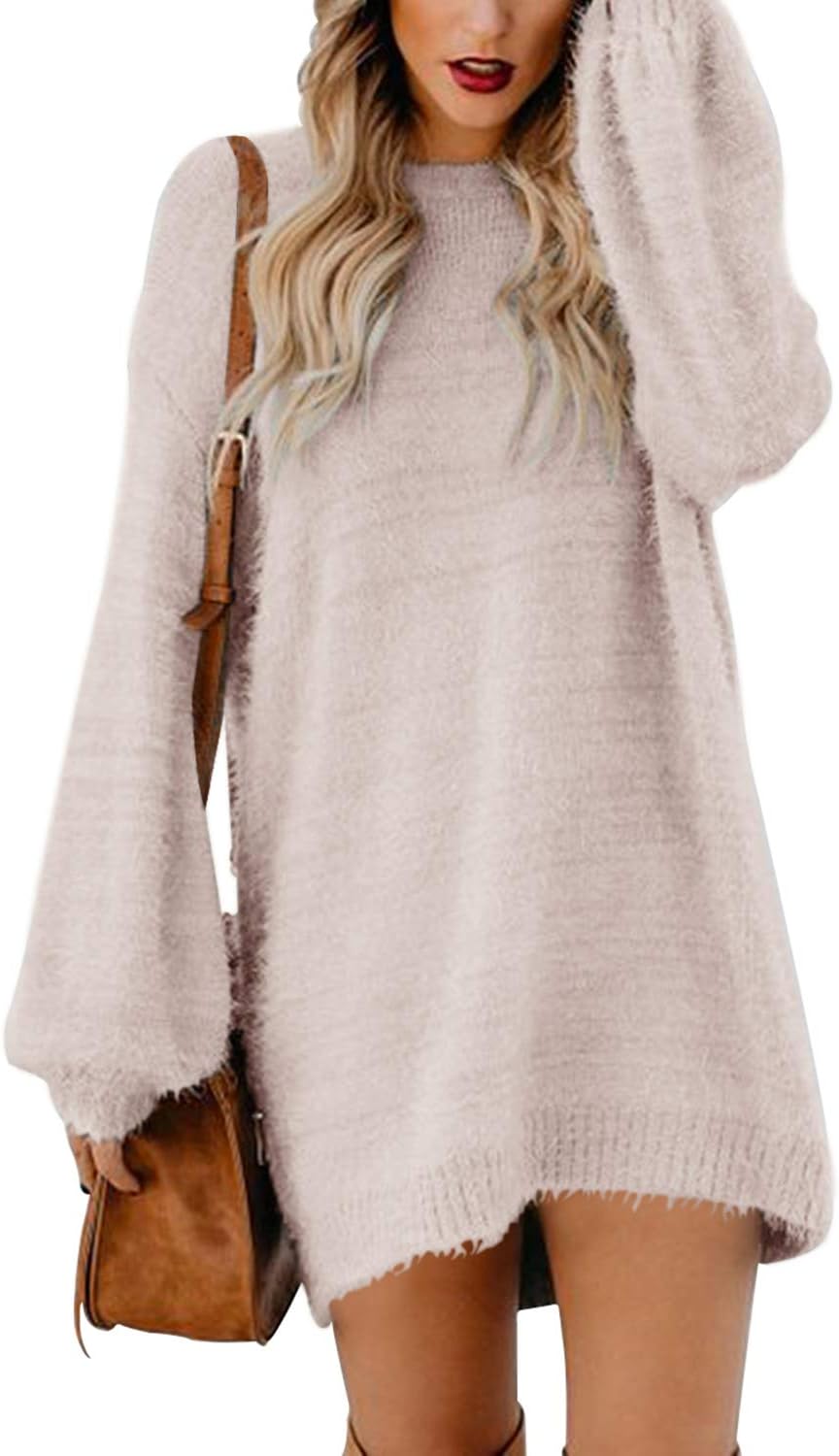 Viottiset Damen Weihnachts Oversize Strickpullover Imitation Kaschmir Minikleid Aprikose S, Aprikose