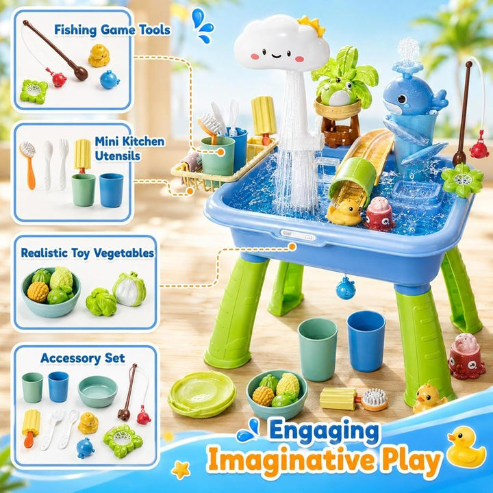 Wasserspieltisch Für Kinder | Lustige Spielwaschtische Mit Fliessendem Wasser Pumpe | 4-in-1 Outdoor