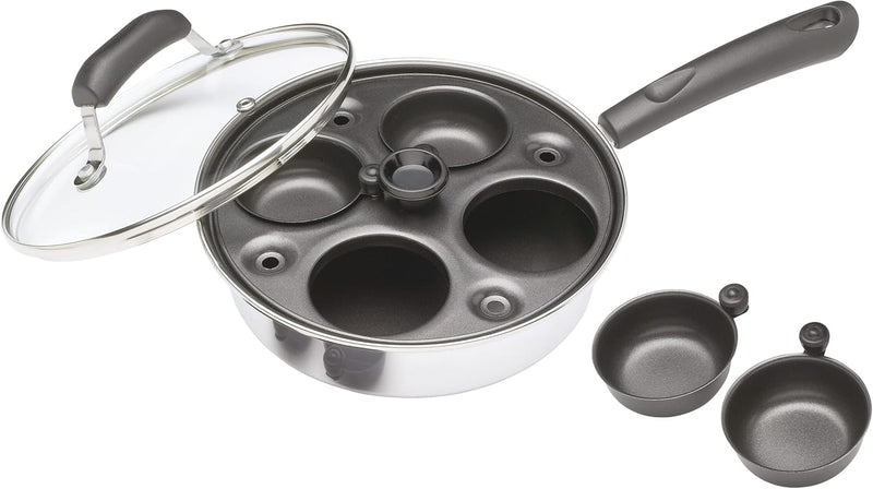 KitchenCraft Eierpochierer, Eierpochierpfanne aus Karbonstahl, Eierpochierpfanne für 4 Eier, Silber,