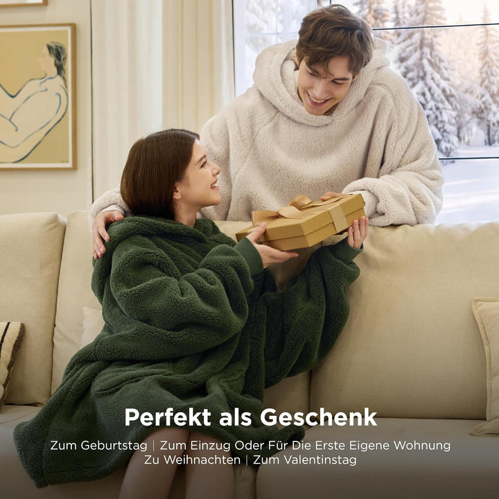 BEDSURE Hoodie Decke mit Ärmeln - Kuschelpullover als Geschenke für Männer - Übergrosser Tragbare De