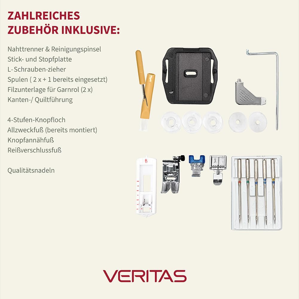VERITAS Sarah - Mechanische Nähmaschine für Näh-Anfänger &amp; Einsteiger mit 13 Stichprogrammen, Freiar