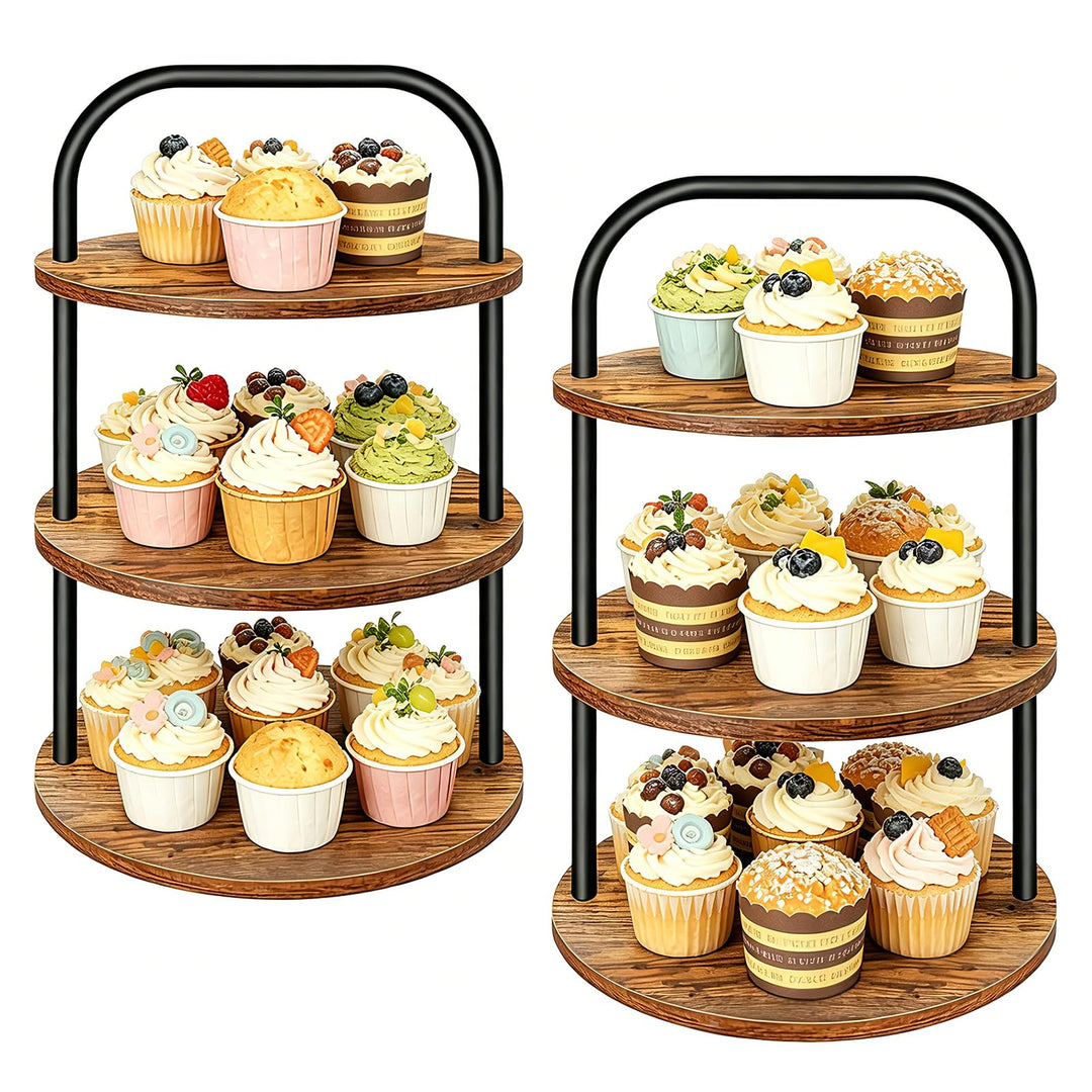 2Pcs KuchenstäNder Aus Holz, 3-Etage KuchenstäNder FüR 100 Cupcakes, GrossEr Runder KuchenstäNder Au