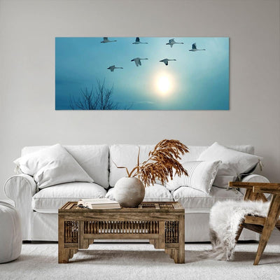 Wandbilder Dekoration Wohnzimmer Storch Vogel Natur Panorama Bilder auf Leinwand 120x50cm Leinwandbi