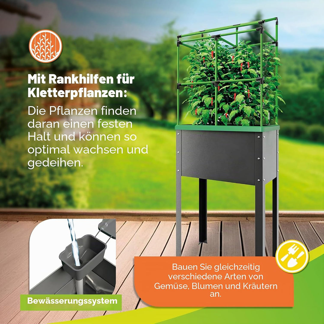 Bio Green Metall-Hochbeet City Jungle Heidelberg für Innen und Aussen | Bewässerungssystem und Rankg