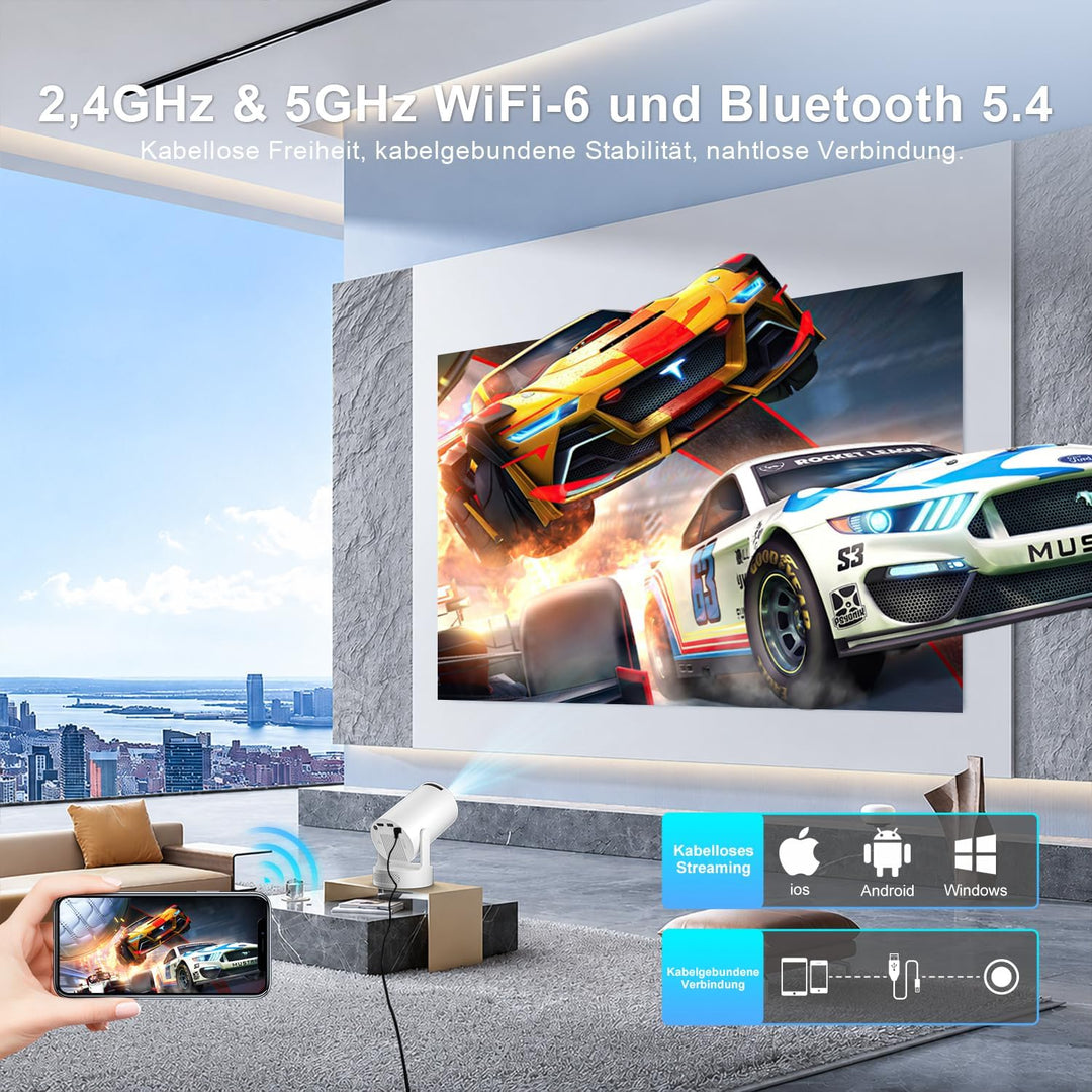 2026 Salange Mini Beamer 4K 1080P Unterstützt,Smart Projektor Android 14.0 | Tragbarer Beamer mit Wi