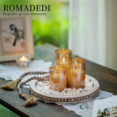 Romadedi Holz Perlen Tablett Landhaus: 31cm Rustikale Runde Wooded Tablett für Kerze Tafelaufsatz De