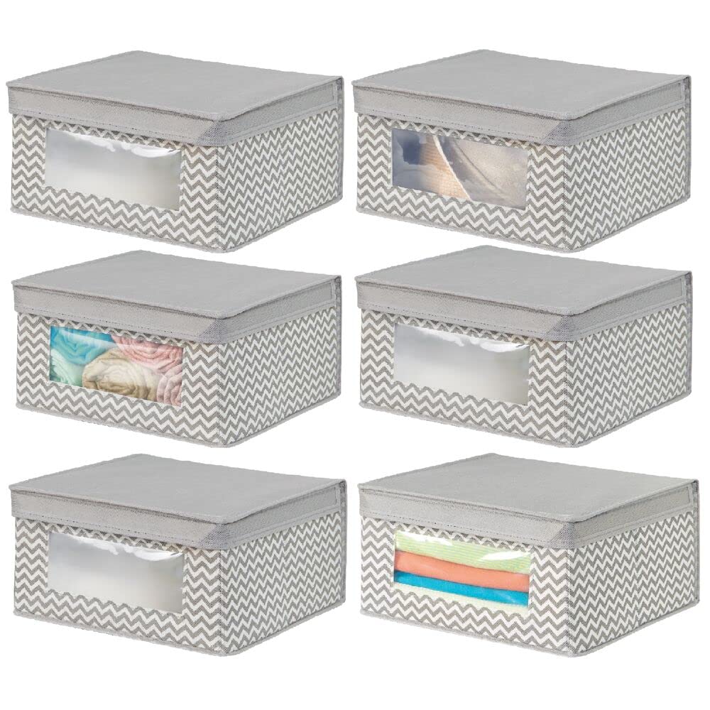 mDesign 6er-Set stapelbare Stoffbox mit Deckel für Kleidung usw. – mittelgrosse Aufbewahrungskiste m