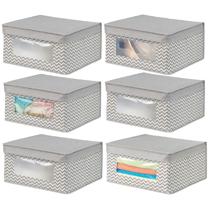 mDesign 6er-Set stapelbare Stoffbox mit Deckel für Kleidung usw. – mittelgrosse Aufbewahrungskiste m