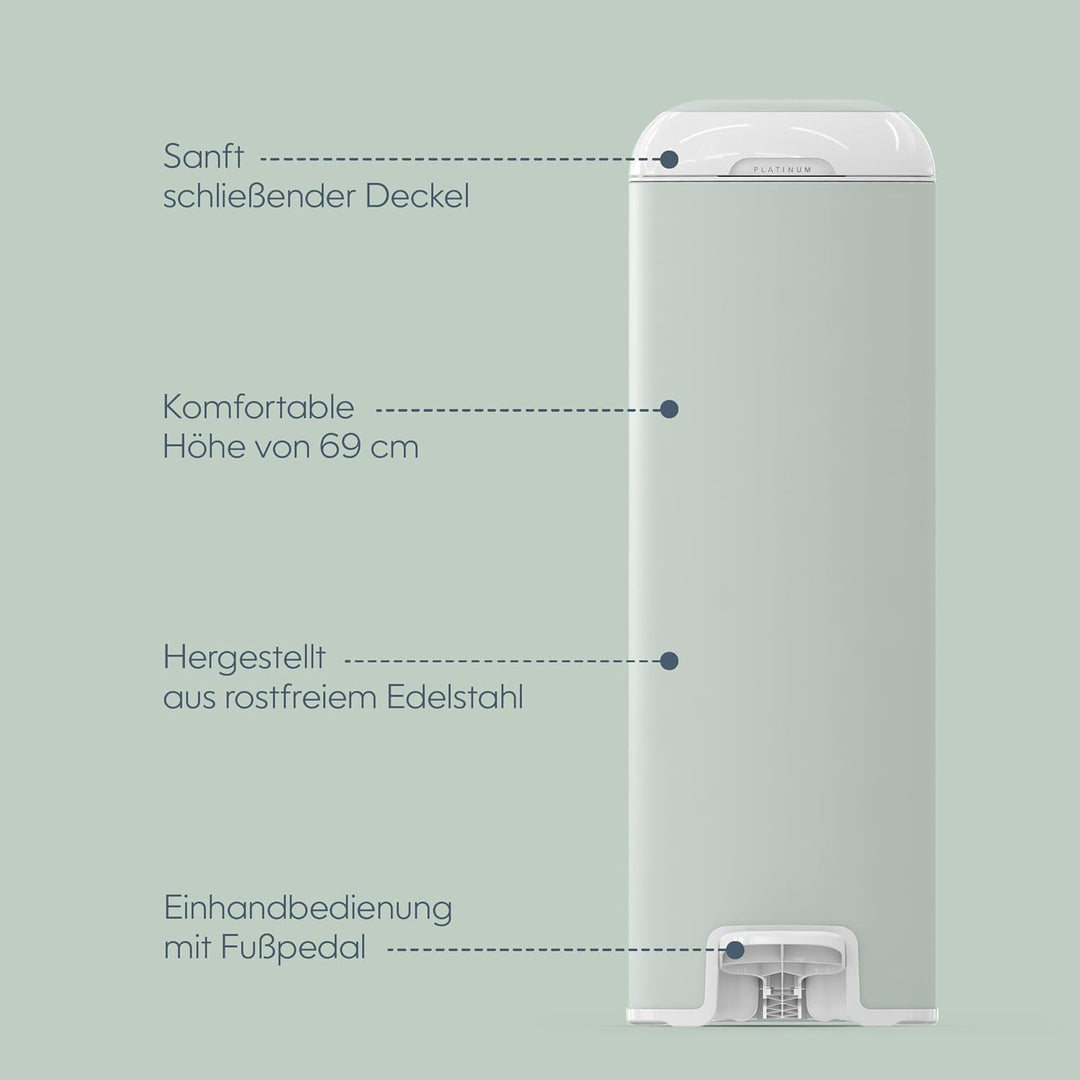 Diaper Genie Platinum Edelstahl Windeleimer mit Fusspedal, neuartiges System mit abreissbaren Beutel